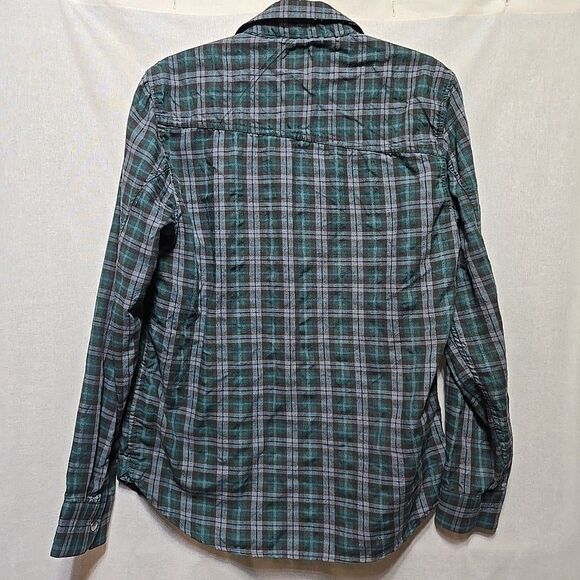 Volcom Mens Small Plaid Snap Button Up Shirt Long Sleeve Classic Fit Green Gray - Picture 5 of 10